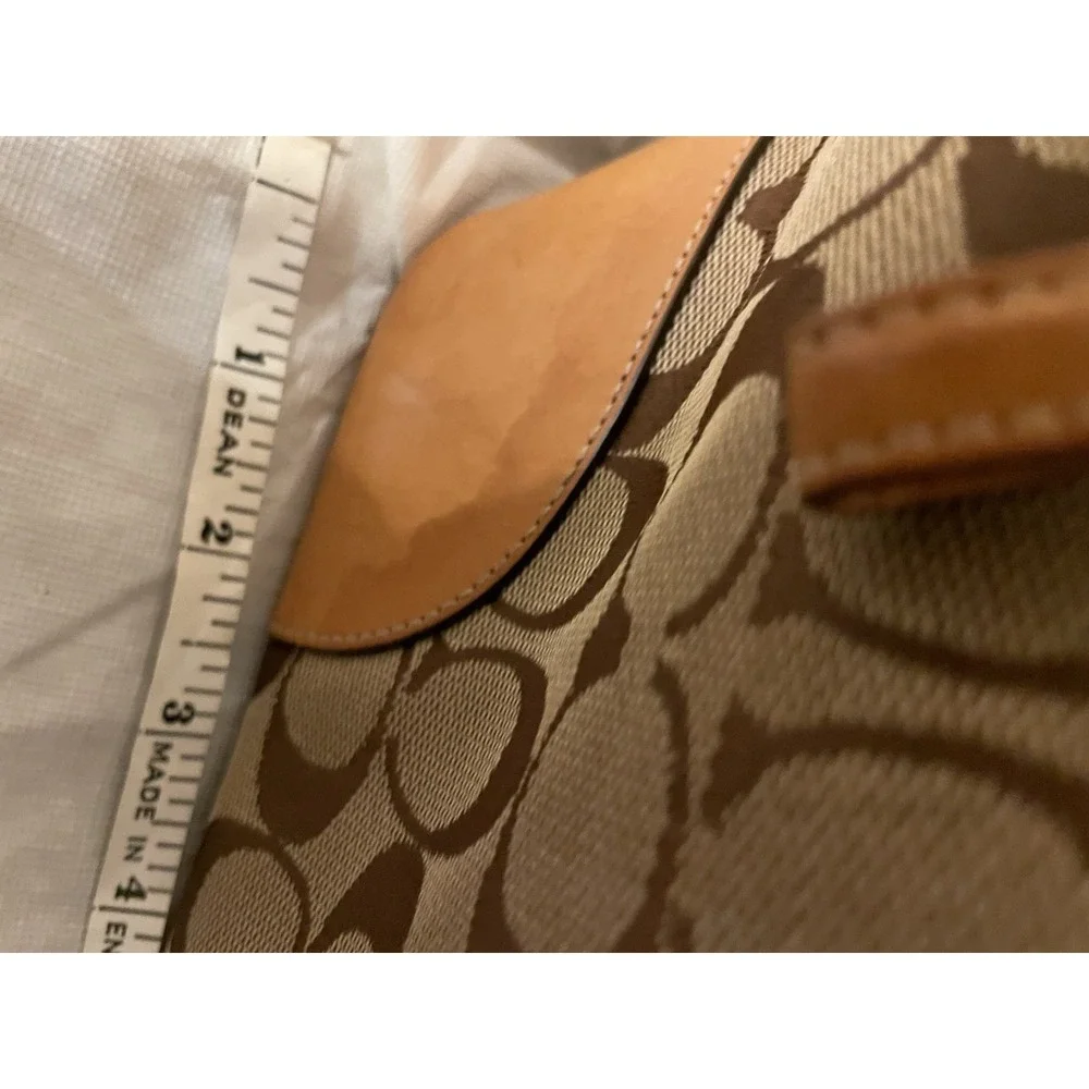 Coach Signature Hobo Bag Brown Tan Canvas Leather Zipper Issue AS IS Orange